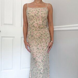 Vintage Mia Bella backless beaded formal light sage green floral dress gown